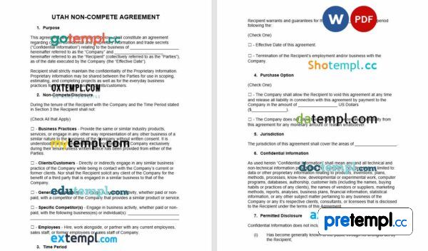 free download Utah non-compete agreement example, Word and PDF format