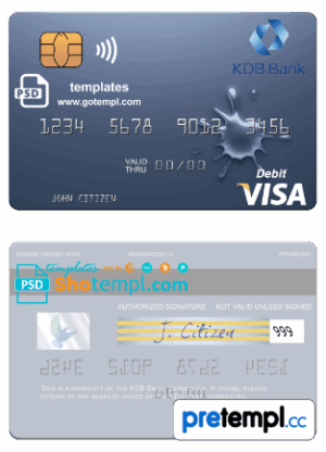 Uzbekistani KDB Bank visa debit card example in PSD format