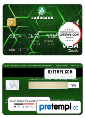 Filipino Land bank visa classic card, fully editable example in PSD format