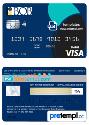 Bahamas Bank of the Bahamas bank visa card debit card example in PSD format, fully editable