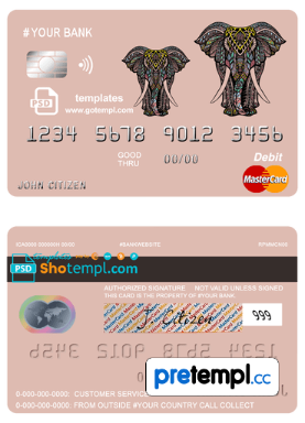 # colored elephant multipurpose bank mastercard debit credit card example in PSD format, fully editable