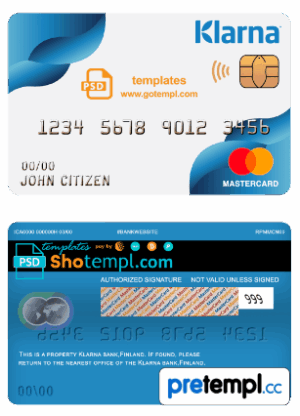 Finnish Klarna bank mastercard example in PSD format, fully editable