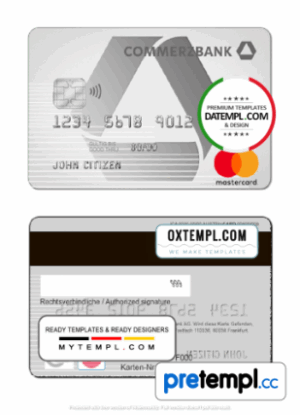 German Commerzbank Bank mastercard example in PSD format, fully editable