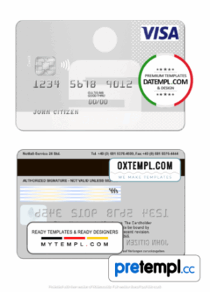 German Sparkasse Bank visa card example in PSD format, fully editable
