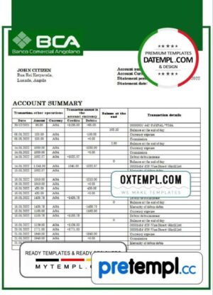 Angolan Banco Comercial Angolanno bank statement 3 - 6 months example in Word and PDF format