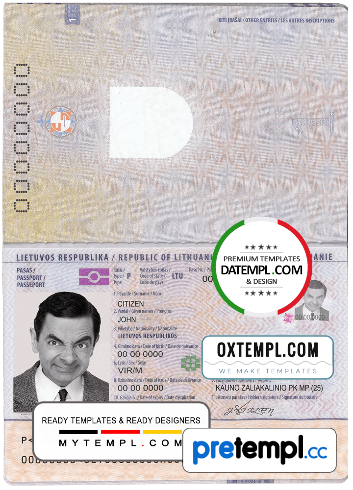 Lithuanian passport example in psd format, fully editable, with all ...