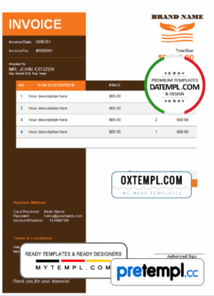 # orange matter universal multipurpose invoice example in Word and PDF format, fully editable