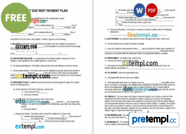 free download past due rent payment plan example, Word and PDF format