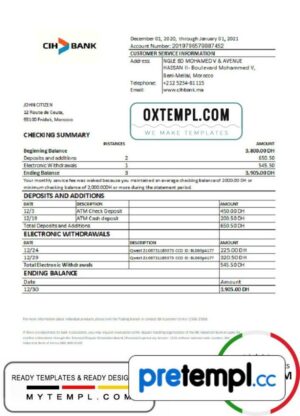 Moroccan CIH Bank statement easy to fill example in Excel and PDF format