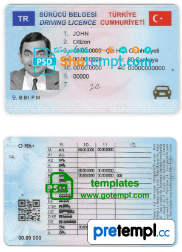 Turkish driver license download example in PSD format, fully editable