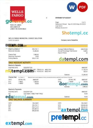 Wells Fargo firm bank statement Word and PDF template