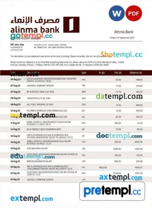 Alinma Bank company statement Word and PDF template