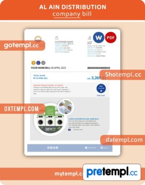 Al Ain Distribution Company business utility bill, Word and PDF template, 2 pages