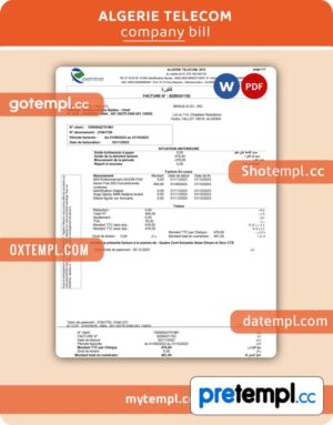 Algerie Telecom business utility bill, Word and PDF template