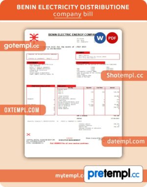Benin Electricity Distribution Company Plc. business utility bill, Word and PDF template, 4 pages, version 3