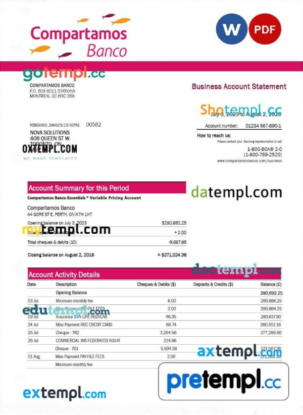 Compartamos Banco organization account statement Word and PDF template
