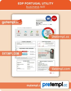 EDP Portugal business utility bill, Word and PDF template