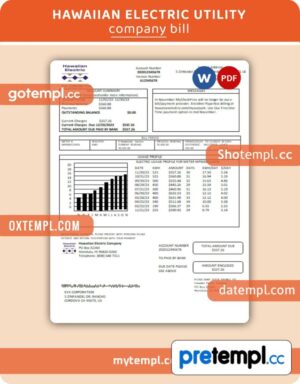 Hawaiian Electric business utility bill, Word and PDF template