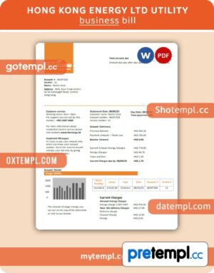 Hong Kong Energy Ltd business utility bill, Word and PDF template, 4 pages, version 3