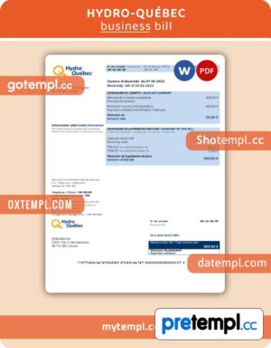 Hydro-Québec business utility bill, Word and PDF template