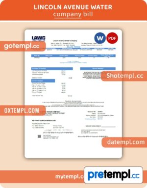 Lincoln Avenue Water Company business utility bill, Word and PDF template