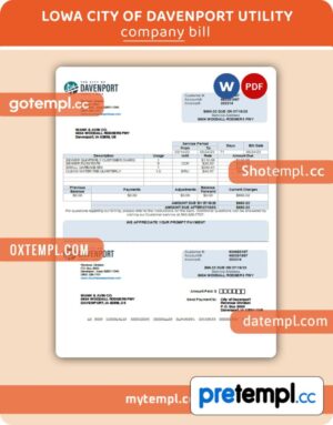 Lowa City of Davenport business utility bill, PDF and Word template