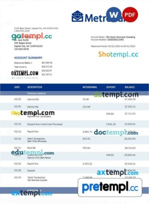 Metrobank enterprise statement Word and PDF template