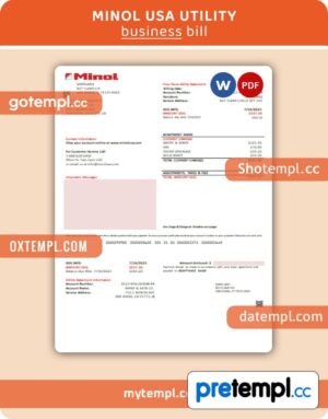 Minol USA business utility bill, Word and PDF template