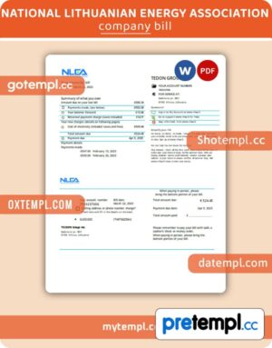 National Lithuanian Energy Association business utility bill, Word and PDF template, 4 pages, version 3