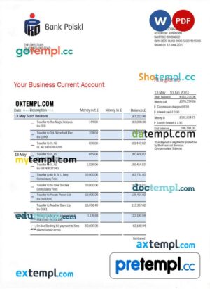 PKO Bank Polski corporate statement Word and PDF template