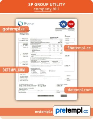 SP Group business utility bill, Word and PDF template