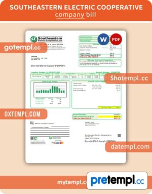 Southeastern Electric Cooperative, Inc. business utility bill, Word and PDF template, 2 pages