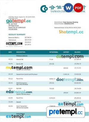 Taiwan Cooperative Bank organization statement Word and PDF template