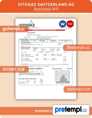 Vitogaz Switzerland AG utility business bill, Word and PDF template, 4 pages, version 3