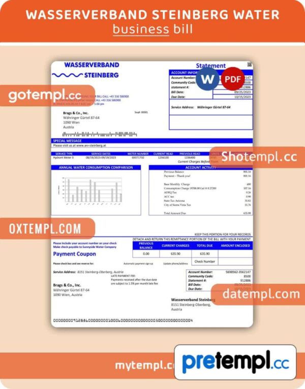 Wasserverband Steinberg water business utility bill PDF and WORD template