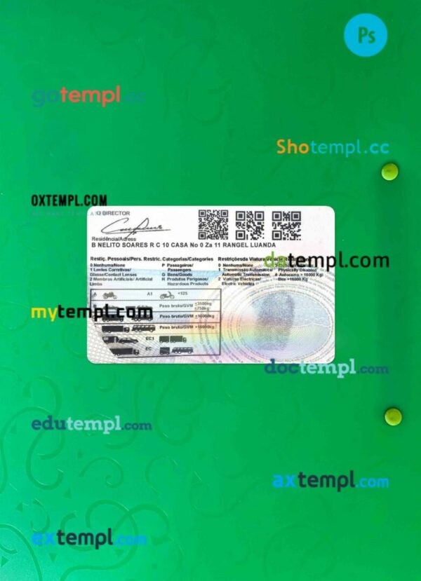 Angola driving license PSD files, scan look and photographed image, 2 in 1 (2018-2028) - Image 2