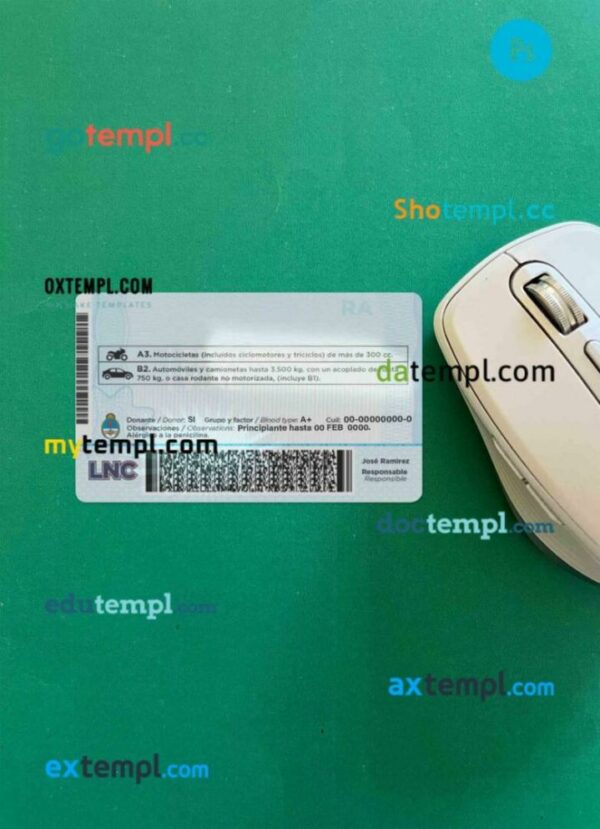 Argentina driving license PSD files, scan look and photographed image, 2 in 1 - Image 2