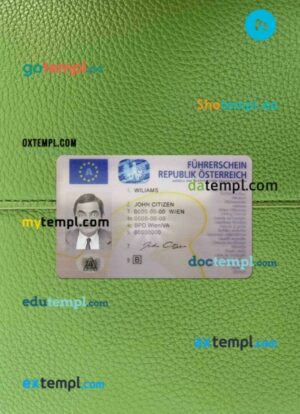 Austria driving license PSD files, scan look and photographed image, 2 in 1