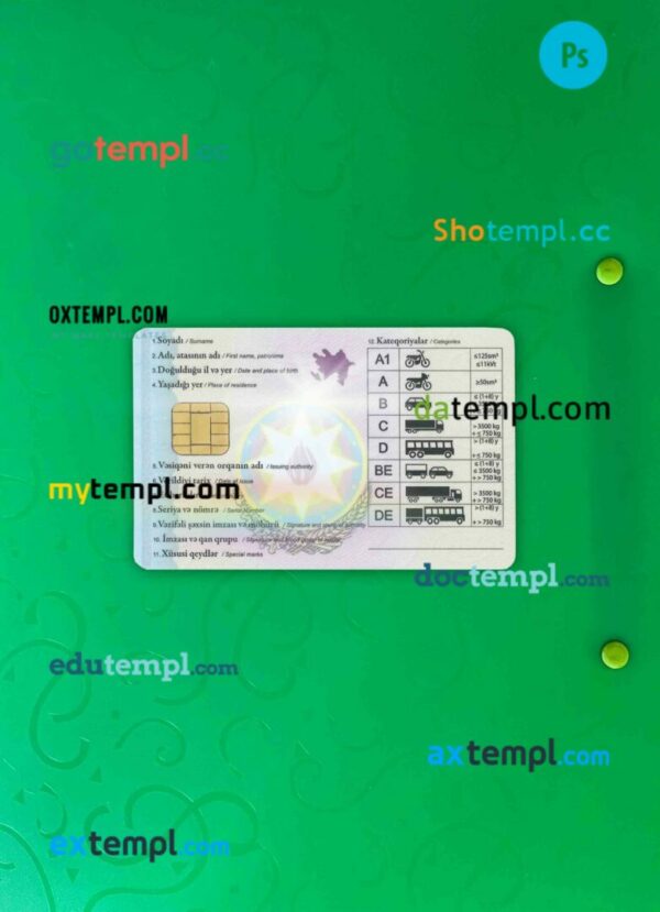 Azerbaijan driving license PSD files, scan look and photographed image, 2 in 1 (2013 – present) - Image 2