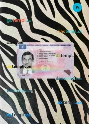 Belgium driving license PSD files, scan look and photographed image, 2 in 1 (version 2)