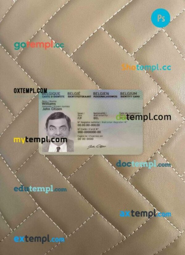 Belgium ID card editable PSD files, scan and photo taken image, 2 in 1 (2020-present)