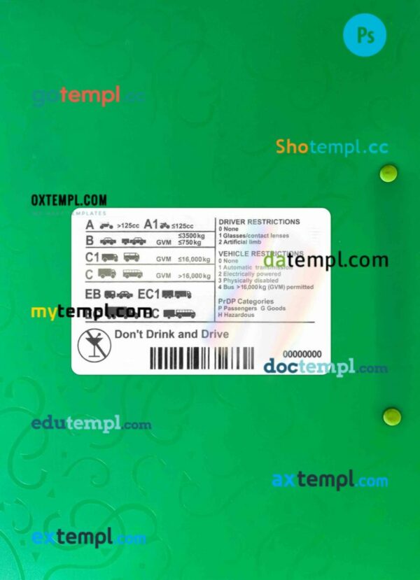 Botswana driving license editable PSD files, scan look and photo-realistic look, 2 in 1 - Image 2