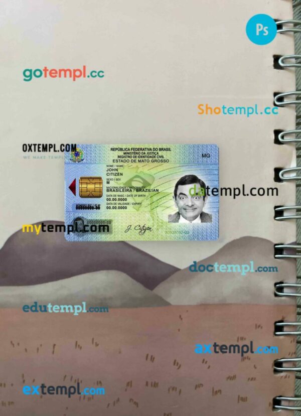 Brazil ID card editable PSD files, scan look and photo-realistic look, 2 in 1 (from 2009)