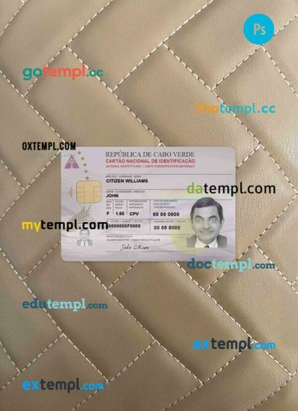 Cabo Verde ID card editable PSD files, scan look and photo-realistic look, 2 in 1