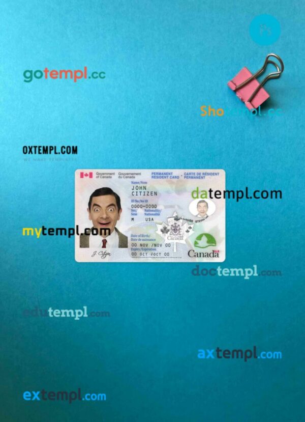 Canada Permanent resident card PSD files, scan look and photographed image, 2 in 1