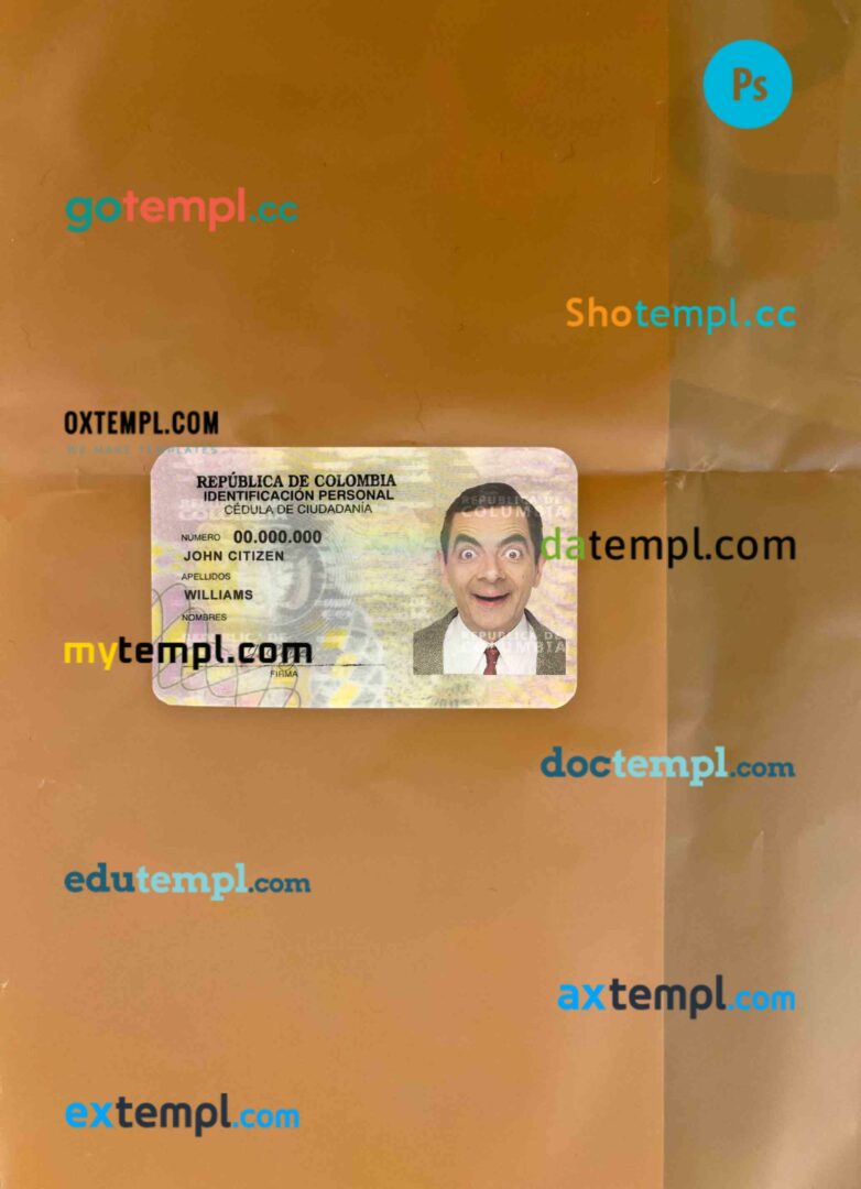 Colombia ID card editable PSDs, scan and photo-realistic snapshot, 2 in ...