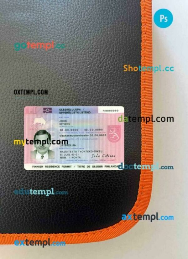 Finland residence permit editable PSDs, scan and photo-realistic snapshot, 2 in 1