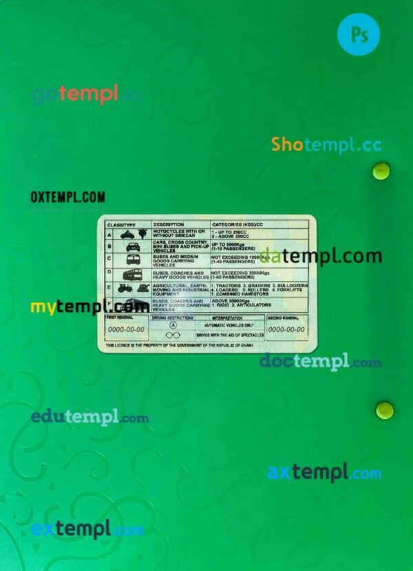 Ghana driving license PSD files, scan look and photographed image, 2 in 1 - Image 2