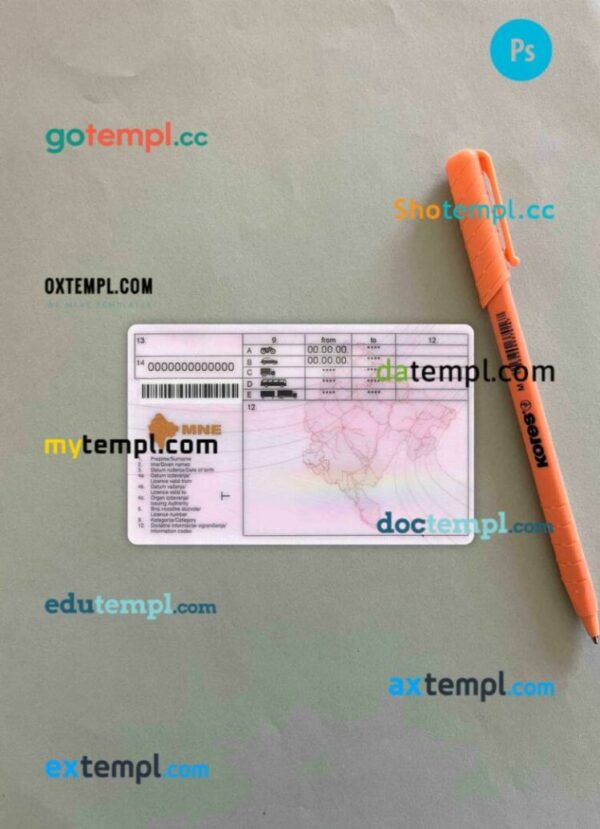 Montenegro driving license editable PSD files, scan look and photo-realistic look, 2 in 1 - Image 2