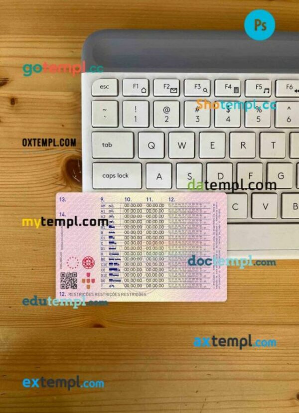 Portugal driving license editable PSD files, scan look and photo-realistic look, 2 in 1 - Image 2